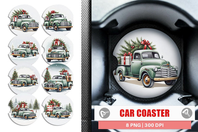 Car Coaster Christmas Pickup Truck Sublimation artnoy 