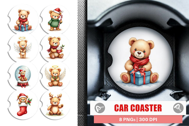 Car Coaster Christmas Teddy Bear Sublimation artnoy 