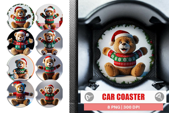 Car Coaster Christmas Teddy Bear Sublimation artnoy 