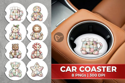 Car Coaster Christmas Treat Patchwork Watercolor Sublimation artnoy 