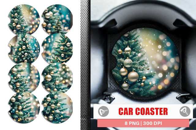 Car Coaster Christmas Tree Bokeh Sublimation artnoy 