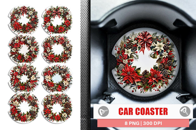 Car Coaster Christmas Wreath Sublimation artnoy 