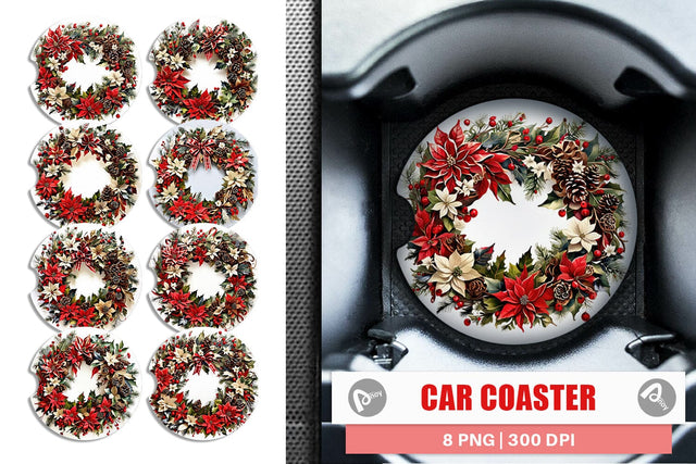 Car Coaster Christmas Wreath Sublimation artnoy 
