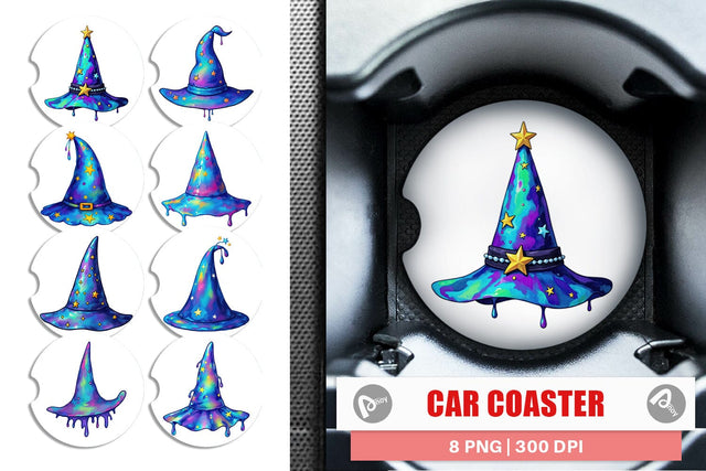 Car Coaster Chrome Star Witch Hat Sublimation artnoy 