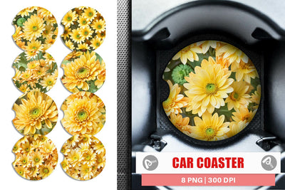 Car Coaster Chrysanthemum Pattern Sublimation artnoy 