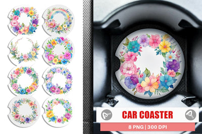 Car Coaster Circular Floral Wreath Sublimation artnoy 