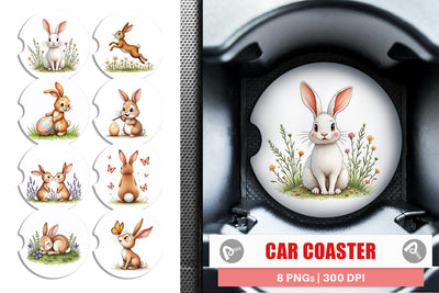 Car Coaster Classic Easter Bunnies in the Meadow Watercolor Sublimation artnoy 