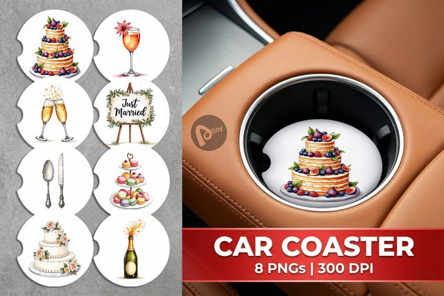 Car Coaster Classic Wedding Cakes and Celebrations Sublimation artnoy 