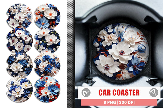 Car Coaster Cobalt Flower Sublimation artnoy 