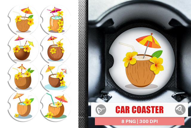 Car Coaster Coconut Drink Sublimation artnoy 