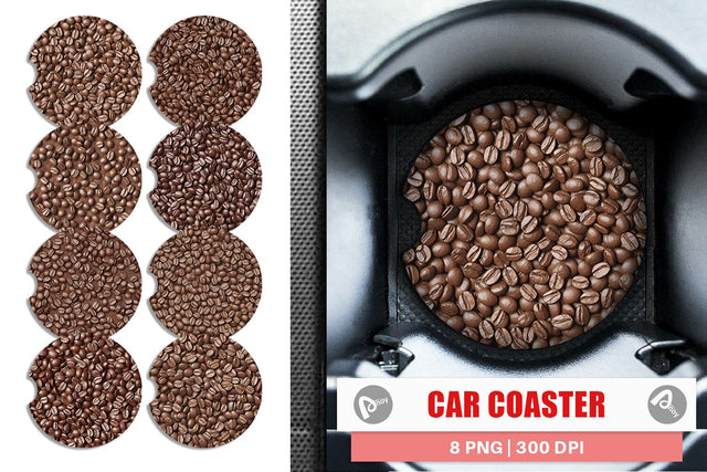 Car Coaster Coffee Beans Pattern Sublimation artnoy 
