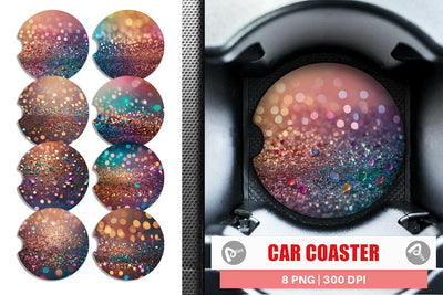 Car Coaster Colorful Glitter Bokeh Sublimation artnoy 