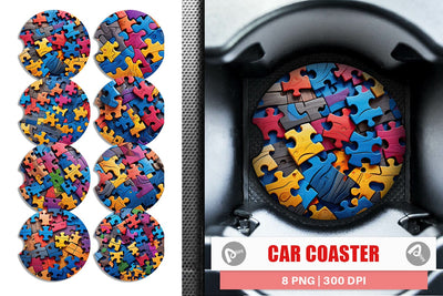 Car Coaster Colorful Puzzle Pieces Sublimation artnoy 