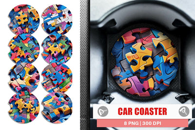 Car Coaster Colorful Puzzles Pattern Sublimation artnoy 