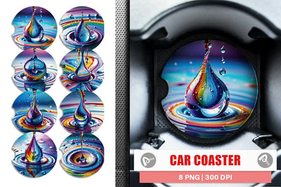Car Coaster Colorful Water Drops Sublimation artnoy 