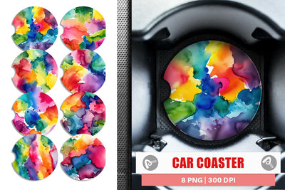 Car Coaster Colorful Watercolor Sublimation artnoy 