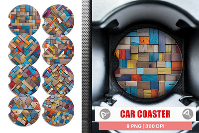 Car Coaster Colorful Wood Mosaic Sublimation artnoy 