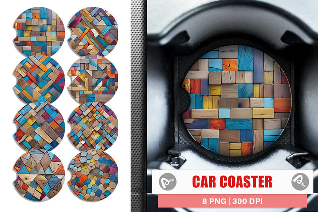 Car Coaster Colorful Wood Mosaic Sublimation artnoy 