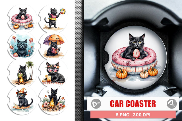 Car Coaster Cool Cat Summerween Sublimation artnoy 