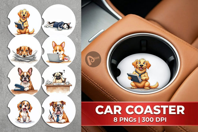Car Coaster Corporate Canines Sarcastic Office Dog Watercolors Sublimation artnoy 