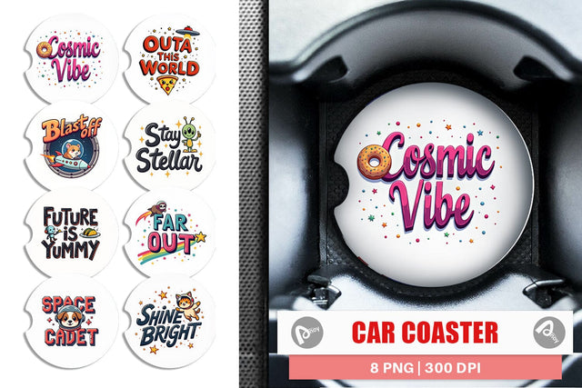 Car Coaster Cosmic Cravings 80s Retro Kawaii Space Quotes Sublimation artnoy 