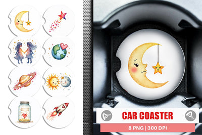 Car Coaster Cosmic Love Celestial Valentine Watercolor Art Sublimation artnoy 