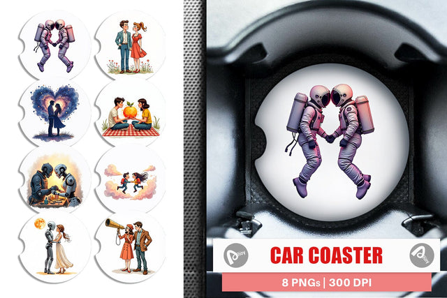 Car Coaster Cosmic Lovers Retro-Futuristic Romance Sublimation artnoy 
