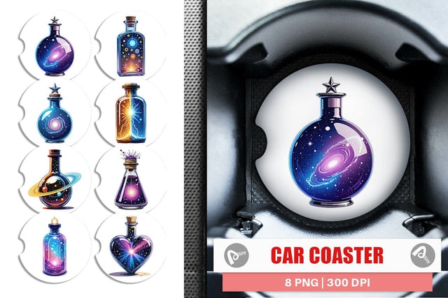 Car Coaster Cosmic Potion Bottles Sublimation artnoy 