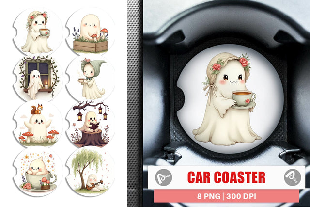 Car Coaster Cottagecore Ghosties Sublimation artnoy 