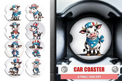 Car Coaster Cow 4th of July Sublimation artnoy 