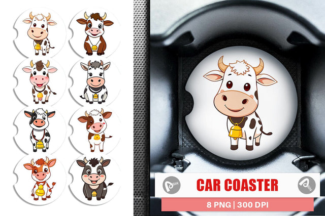 Car Coaster Cow with Bell Sublimation artnoy 