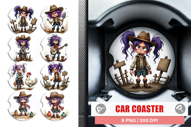 Car Coaster Cowgirl Chaos Sublimation artnoy 