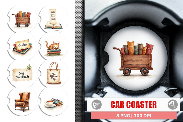 Car Coaster Cozy Autumn Bookstore Sublimation artnoy 