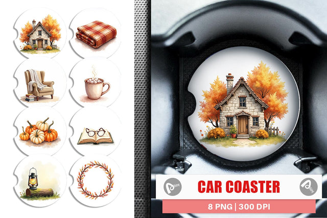 Car Coaster Cozy Autumn Cottage Sublimation artnoy 