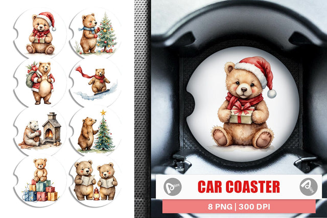 Car Coaster Cozy Christmas Bears Sublimation artnoy 