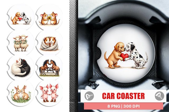 Car Coaster Cozy Critters & Cuddles Watercolor Sublimation artnoy 