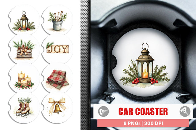 Car Coaster Cozy Farmhouse Christmas Sublimation artnoy 