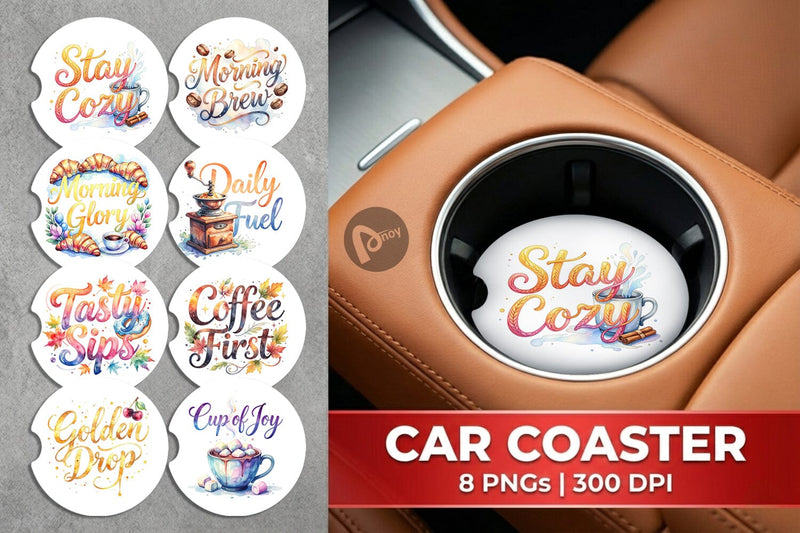 Car Coaster Cozy Morning Coffee Quotes Sublimation artnoy 