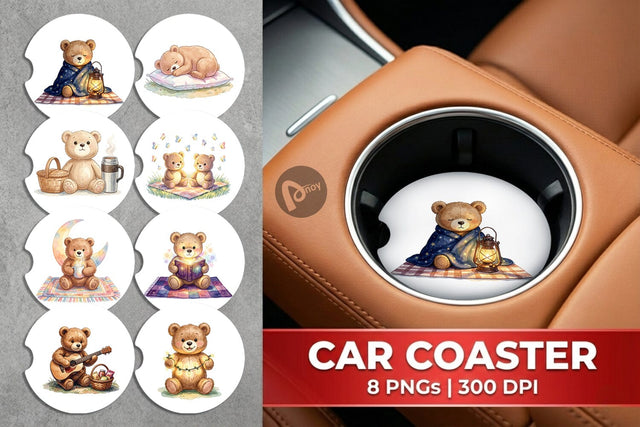 Car Coaster Cozy Night Teddy Bear Picnic Sublimation artnoy 