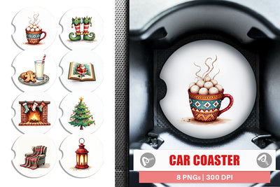 Car Coaster Cozy Retro Christmas Eve Sublimation artnoy 