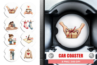 Car Coaster Cozy Valentine Moments Watercolor Illustrations Sublimation artnoy 
