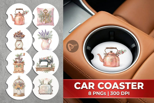 Car Coaster Cozy Vintage Holiday Hearth Watercolor Sublimation artnoy 