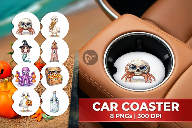 Car Coaster Creepy Coastal Summerween Sublimation artnoy 