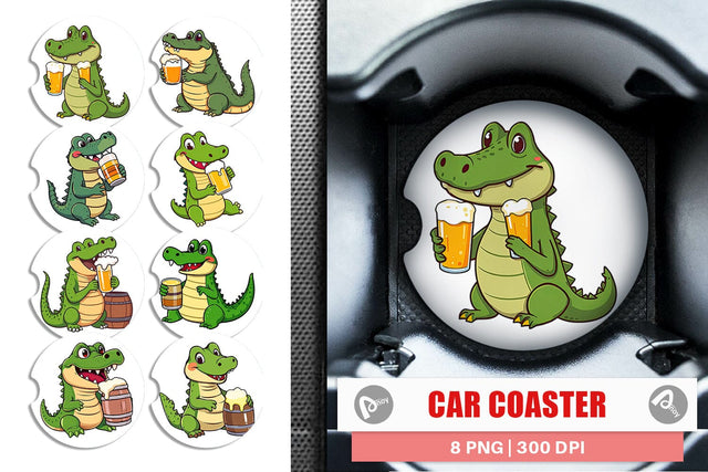 Car Coaster Crocodile Beer Day Sublimation artnoy 