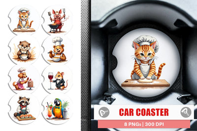 Car Coaster Culinary Cuties Professional Animal Chefs Sublimation artnoy 