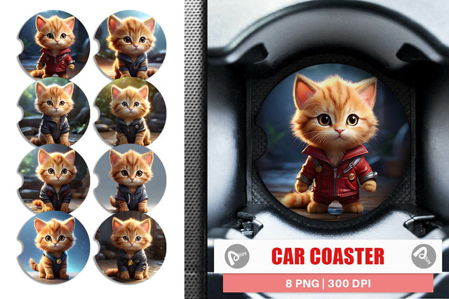 Car Coaster Cute Baby Cat Sublimation artnoy 
