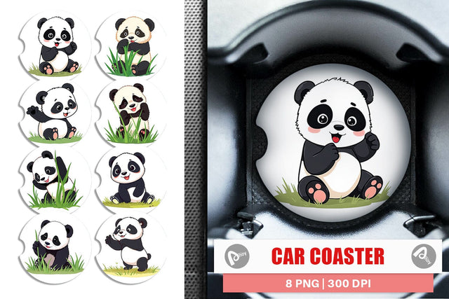 Car Coaster Cute Baby Panda Sublimation artnoy 