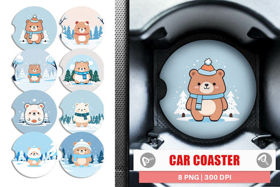 Car Coaster Cute Bear Winter Sublimation artnoy 