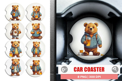 Car Coaster Cute Bear with Glass Sublimation artnoy 