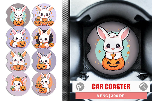 Car Coaster Cute Bunny Halloween Sublimation artnoy 